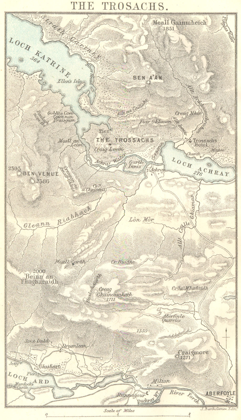 SCOTLAND. The Trossachs Trosachs. Loch Katrine & Loch Achray 1887 old map